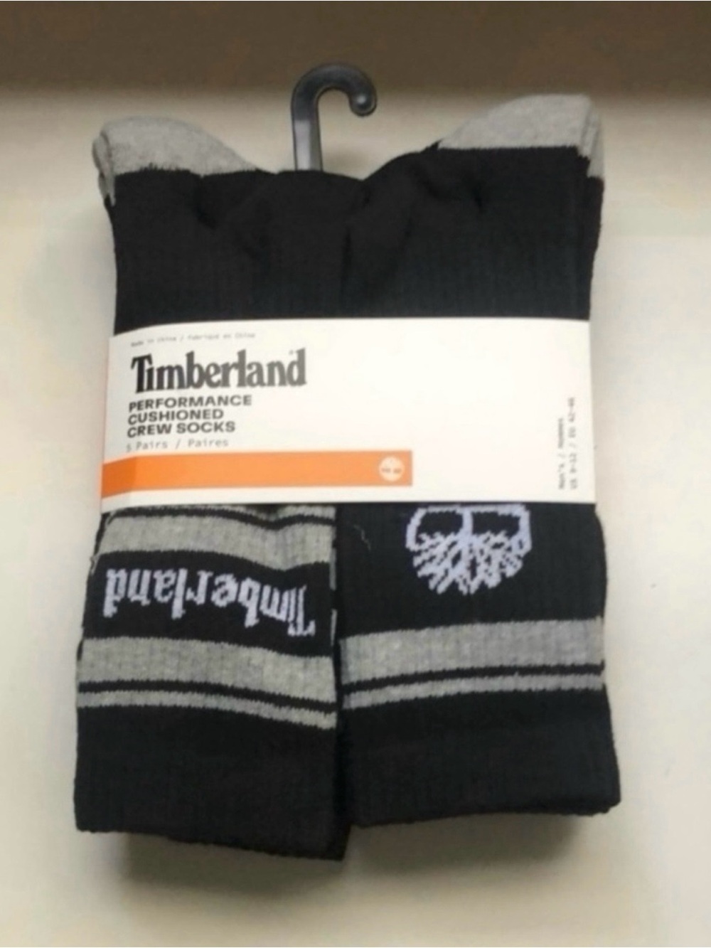 New Timberland Socks Men’s 5 Pair Black Cushioned Crew Socks Activewear Casual